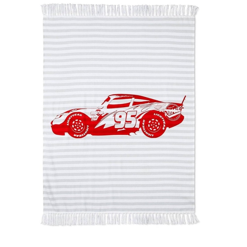 Disney Pixar Cars Lightning McQueen Red‎ White Gray Stripe Blanket Throw 50x60